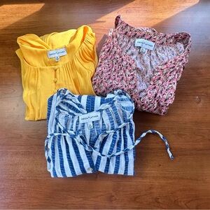 Set of 3 Gibson Latimer Top Blue White Stripe, Floral Ditzy Print & Yellow Sz XL